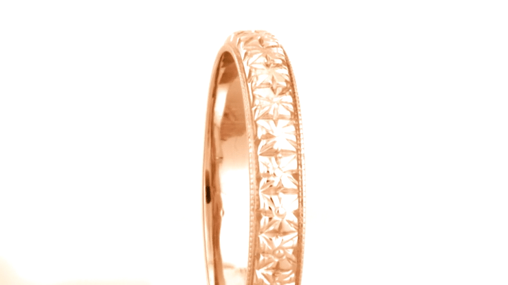 Rose Gold 1920s Art Deco Square Flowers Vintage Style Wedding Ring - 3.5mm Wide - Item: R853R - Image: 5