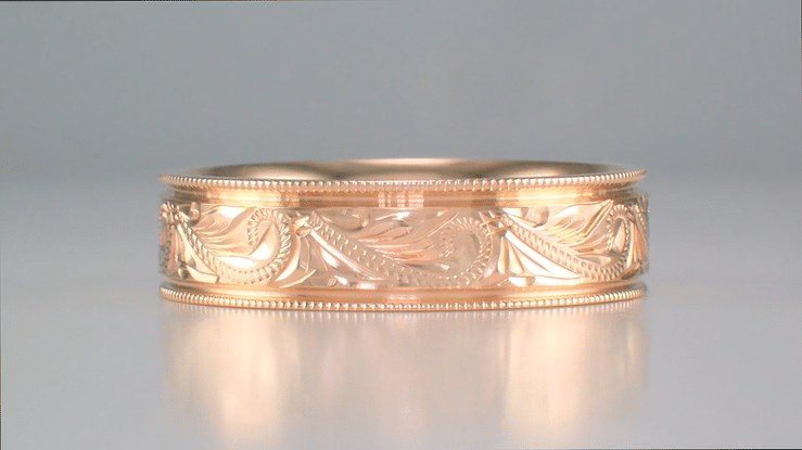 Antique Hand Carved Scrolls Art Deco Mens Western Wedding Band in 14K Rose Gold - 6mm Wide - Item: R1204R - Image: 4