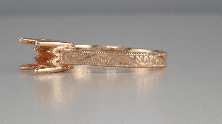 14 Karat Rose Gold Art Deco 3/4 Carat Crown Scrolls Filigree Engagement Ring Setting - Item: R199PRR75 - Image: 6