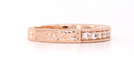 Art Deco Scrolls Engraved Diamond Wedding Ring in 14 Karat Rose Gold ( Pink Gold )