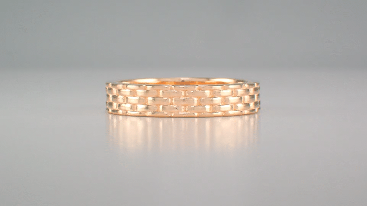 14K Rose Gold Basketweave Wedding Ring - 1960's Design - 4mm Wide - Item: R271R - Image: 3