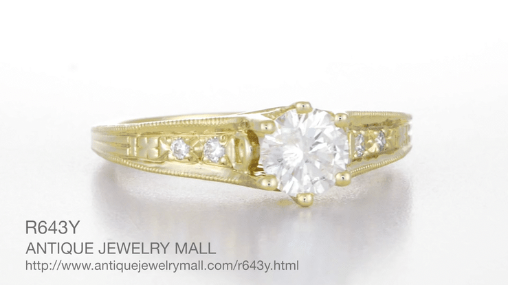 Yellow Gold Scroll Swirl Filigree 1920's Art Deco Vintage Style Diamond Engagement Ring - Item: R643Y50-LC - Image: 7