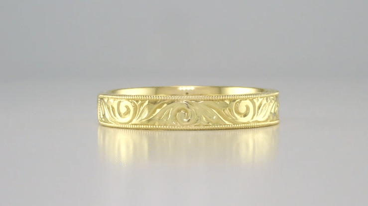 Men's Yellow Gold Art Deco Antique Scrolls Engraved Wedding Band - 10K, 14K or 18K - Item: WR199MY10 - Image: 7