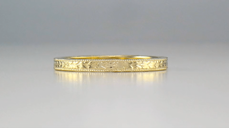 Art Deco Engraved Wheat Wedding Band in 18 Karat Yellow Gold - Item: R858Y18ND - Image: 4