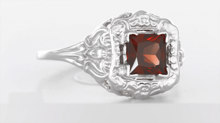 Art Nouveau Square Garnet Ring in 14K White Gold - 1910 Vintage Design - Item: R615WG - Image: 7