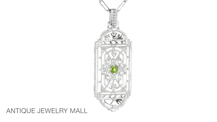 1920's Geometric Art Deco Filigree Peridot Pendant Necklace in Sterling Silver - Item: N150PER - Image: 6