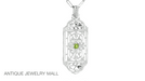 1920's Geometric Art Deco Filigree Peridot Pendant Necklace in Sterling Silver