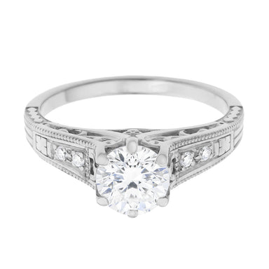 1920's Art Deco Wave Scroll Filigree Diamond Engagement Ring in Platinum - alternate view