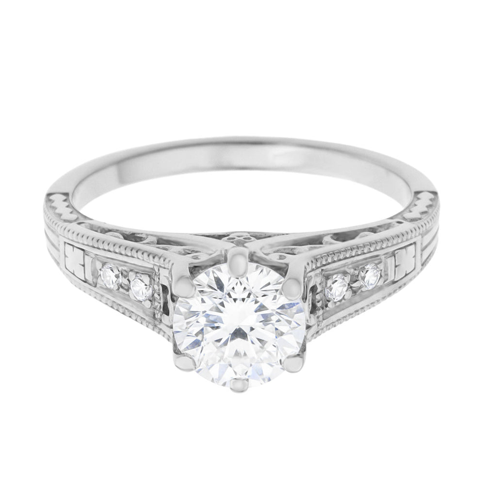 1920's Art Deco Wave Scroll Filigree Diamond Engagement Ring in Platinum - Item: R643P-LC - Image: 2