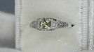 1920's Art Deco Peridot and Diamond Filigree Ring in 14 Karat White Gold