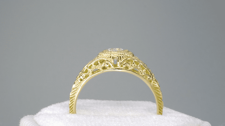 1920's Art Deco Engraved Filigree Yellow Gold 1/3 Carat Diamond Engagement Ring - Item: R464Y14-LC - Image: 4