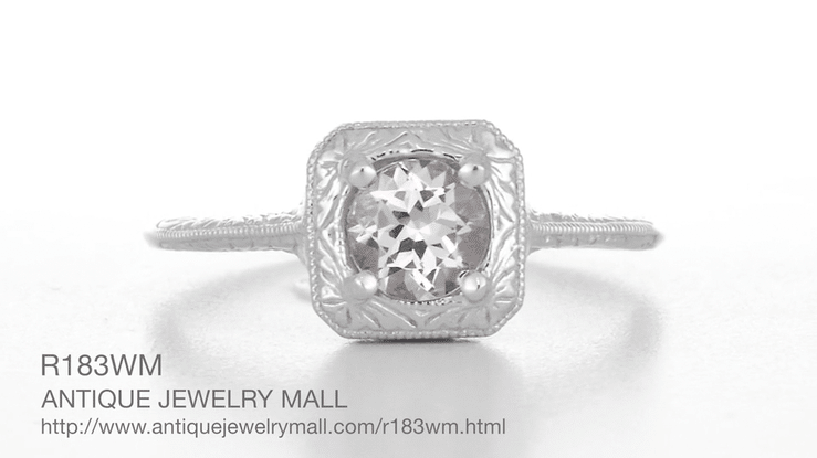 Filigree Scrolls Engraved Morganite Engagement Ring in 14 Karat White Gold - Item: R183WM - Image: 5