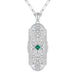 1920's Art Deco Floral Filigree Lozenge Shape Lab-Grown Emerald Necklace with Diamonds in Sterling Silver