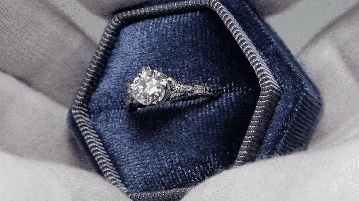 1920's Art Deco Filigree Flowers Platinum 3/4 Carat Vintage Style Engagement Ring Setting for a 6mm Round Stone - Item: R356P75 - Image: 5