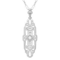 1920's Art Deco Filigree Lozenge Shape Diamond Pendant in Sterling Silver