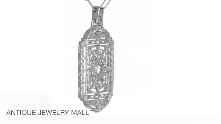 1920's Art Deco Filigree White Sapphire Geometric Pendant Necklace in Sterling Silver - Item: N150WWS - Image: 6