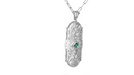 1920's Art Deco Floral Filigree Lozenge Shape Lab-Grown Emerald Necklace with Diamonds in Sterling Silver
