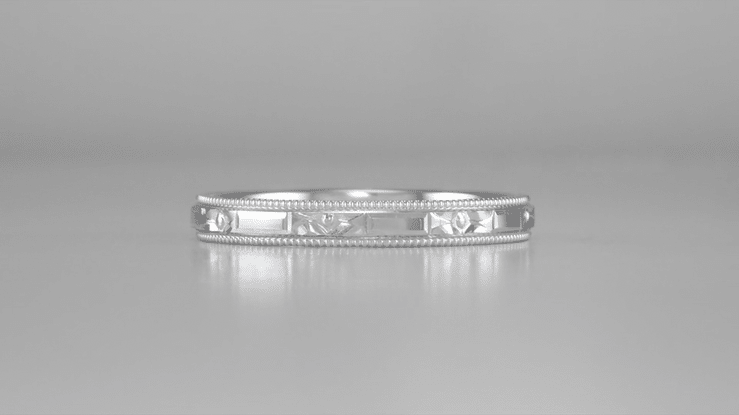 1920's Art Deco Flowers and Bars Platinum Wedding Ring - Item: R638P - Image: 6