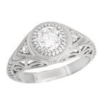 Art Deco Platinum Sculptural Filigree Low Dome 3/4 Carat Diamond Engagement Ring