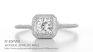 Filigree Scrolls Engraved White Sapphire Engagement Ring in Platinum