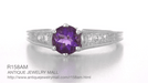 1920's Art Deco Filigree Amethyst Engagement Ring with Diamonds in 14K White Gold