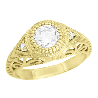 Yellow Gold Filigree Low Dome Art Deco 3/4 Carat Diamond Engagement Ring - 14K or 18K - alternate view