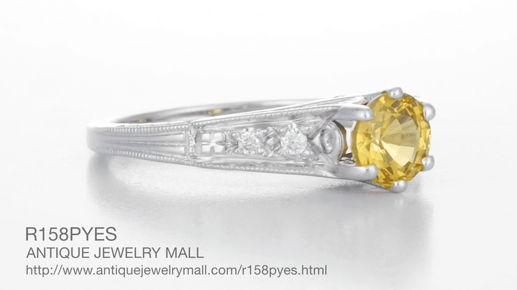 1920's Art Deco Yellow Sapphire and Diamond Filigree Platinum Engagement Ring - Item: R158PYES - Image: 7