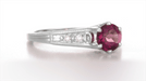 1920's Design Art Deco Raspberry Rhodolite Garnet and Diamond Filigree Engagement Ring in Platinum