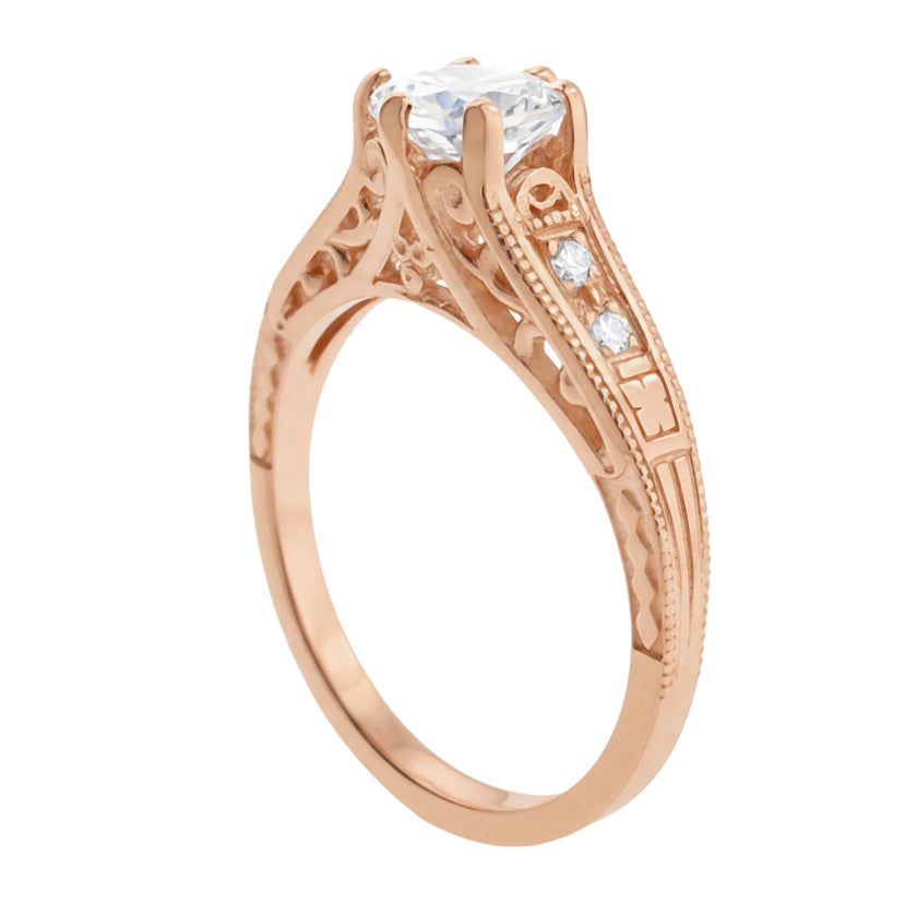 Rose Gold 1920's Design Art Deco Scroll Wave Filigree Diamond Engagement Ring - Item: R643R50-LC - Image: 2