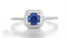 1920's Filigree Scrolls Hand Engraved Art Deco Platinum Sapphire Engagement Ring