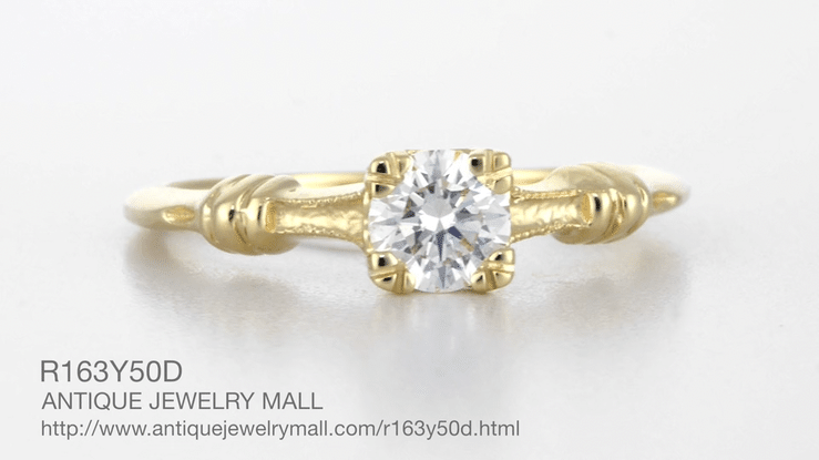 1920's Secret Hearts Solitaire Diamond Engagement Ring in 14 Karat Yellow Gold - Item: R163Y50D-LC - Image: 4