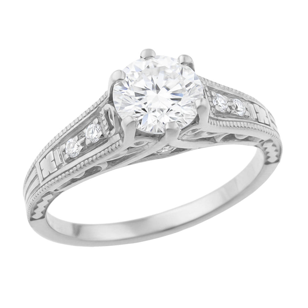 1920's Art Deco Wave Scroll Filigree Diamond Engagement Ring in Platinum