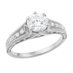 1920's Art Deco Wave Scroll Filigree Diamond Engagement Ring in Platinum