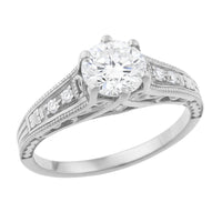 1920's Art Deco Wave Scroll Filigree Diamond Engagement Ring in Platinum