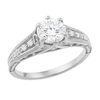1920's Art Deco Wave Scroll Filigree Diamond Engagement Ring in Platinum