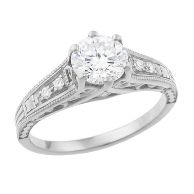 1920's Art Deco Wave Scroll Filigree Diamond Engagement Ring in Platinum