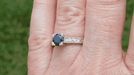 Art Deco Sapphire and Diamonds Engraved Engagement Ring in Platinum