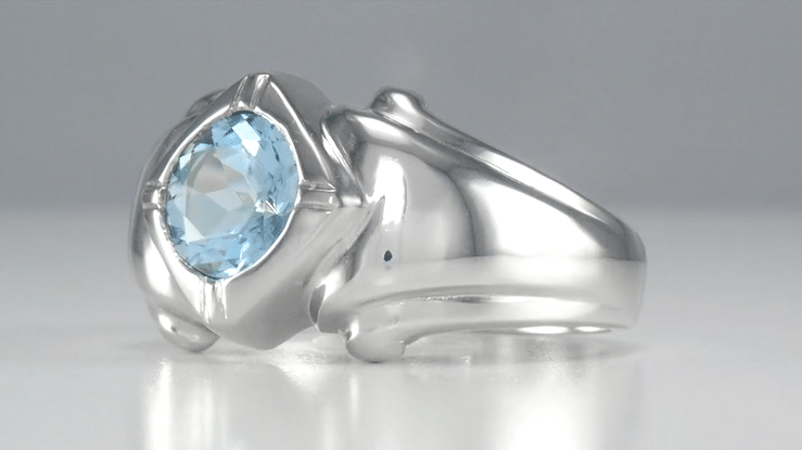 1920's Vintage Style Art Deco Aquamarine Ring for a Man in 14 Karat White Gold - Item: MR112 - Image: 3