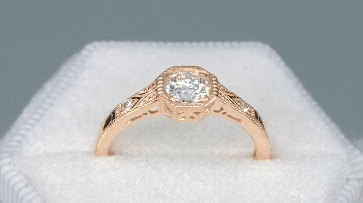 1930's Art Deco 14 Karat Rose Gold Low Profile Diamond Engagement Ring - Item: R298RD-LC - Image: 4