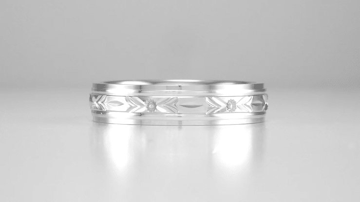 1930's Art Deco 5mm Wide Floral Carved Men's Platinum Wedding Band - Item: R4881P - Image: 3
