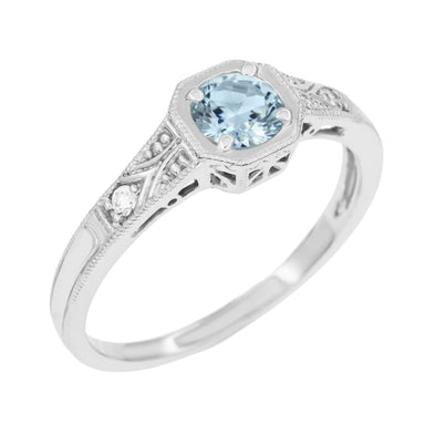 Art Deco Filigree Aquamarine and Diamond Engagement Ring in Platinum