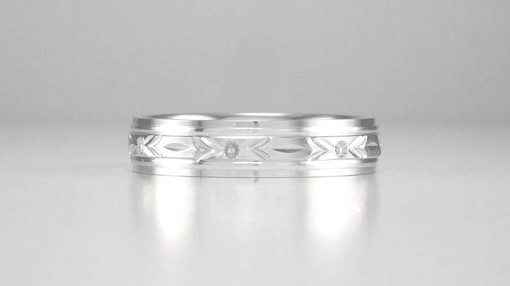 1930's Men's Floral Grooved Wedding Band in White Gold - 5mm Wide - Item: R4881W10 - Image: 3