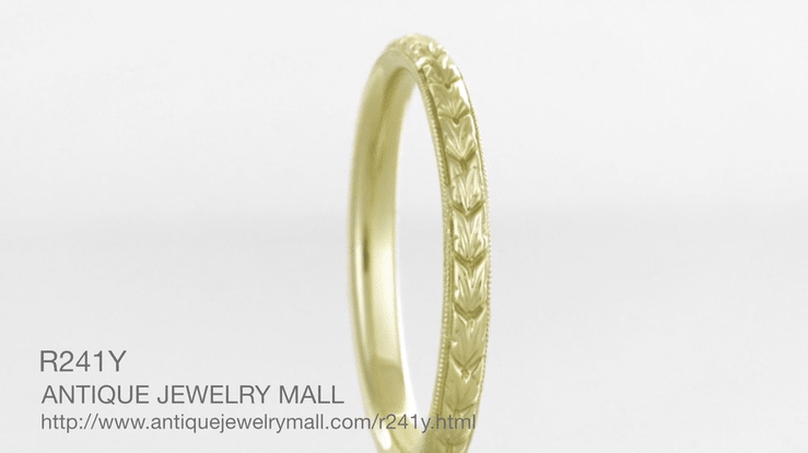 1930's Yellow Gold Art Deco 2mm Wide Thin Hand Carved Wheat Wedding Band - Item: R241Y14 - Image: 3