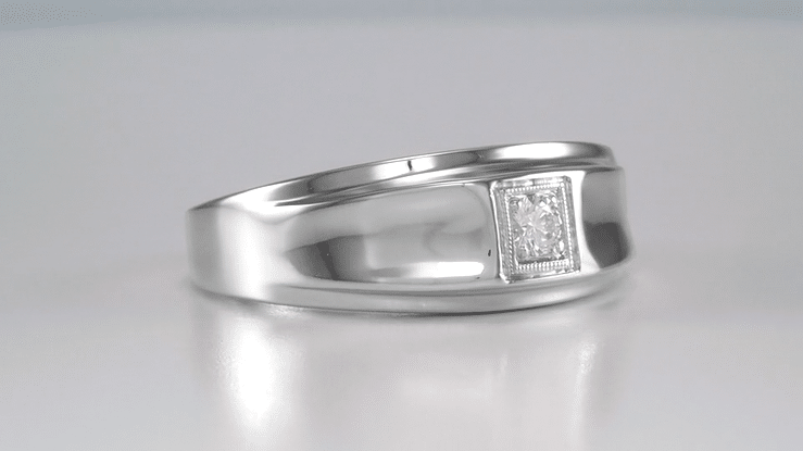 1950's Design Men's Mid Century Retro Moderne Diamond Ring in White Gold