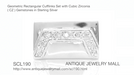 1950's Design Geometric Rectangular Solid Sterling Silver Mid Century Modern Cufflinks with Cubic Zirconia