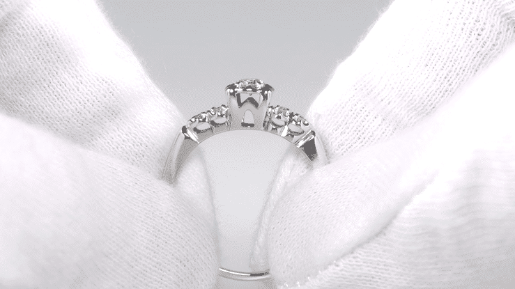 1950's Geometric 5 Diamond Square Illusion Halo Vintage Engagement Ring in 14 Karat White Gold - Item: R736 - Image: 4