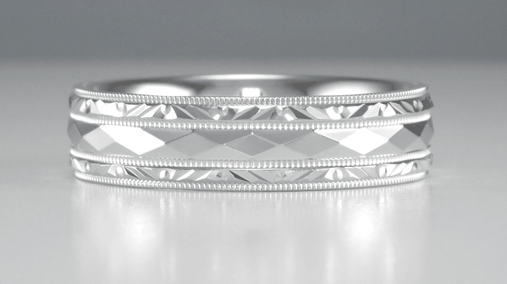 1950s Mid Century Modern Design Kaleidoscope & Chevrons Platinum Wedding Band - 6mm Wide - Item: R859P - Image: 5