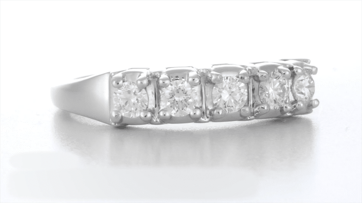 1950's Mid Century Modern Straightline 5 Diamond Platinum Wedding Ring - 0.50 Carat T.D.W. - Item: WR728P-LC - Image: 4