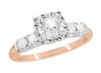 Mid Century Retro Modern Mixed Metal 14 Karat White and Rose Gold Diamond Engagement Ring - 0.81 Ct. Tw.
