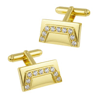 Vintage 1950's Style Yellow Gold Vermeil Cubic Zirconia Cufflinks - Mid-Century Modern Geometric Design